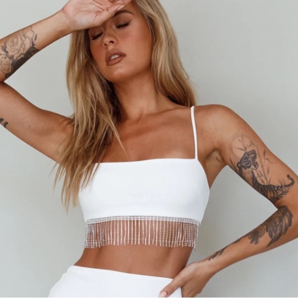 Selfie Leslie White Fringe Top - Bachelorette Party/Bridal